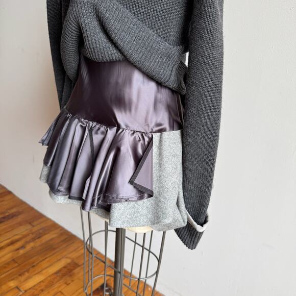 SACAI JAPAN Dark Gray Wool Zipper-Front Layered Grunge Sweater w Funnel Neck - Picture 4 of 11